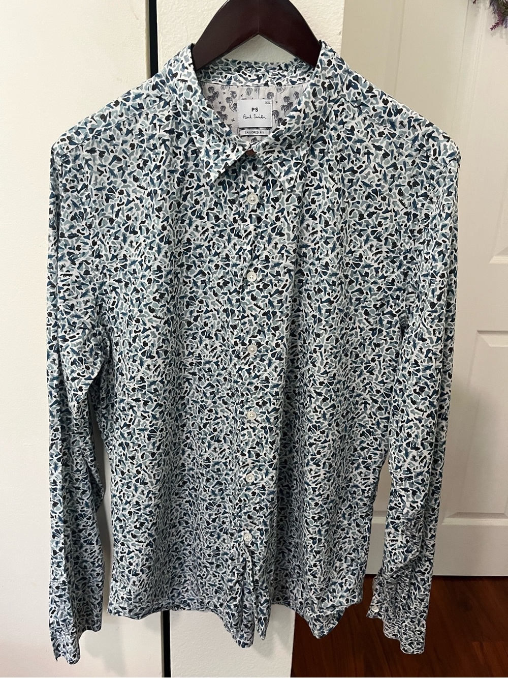 Paul Smith White Button-Up Shirt with Blue Floral Print